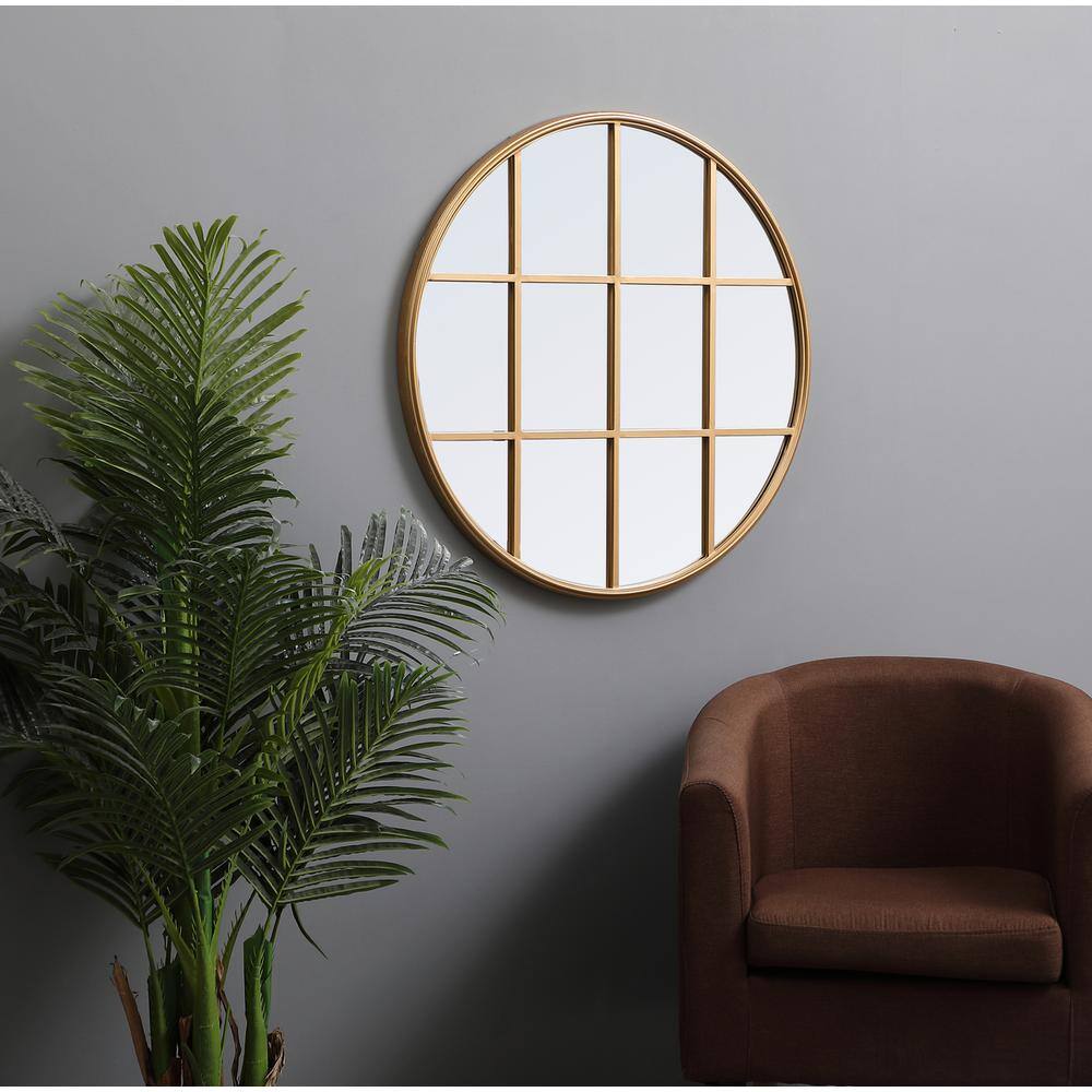 Alt View 1. Elegant Decor - Metal windowpane mirror 32 inch x 32 inch in Brass - Brass.