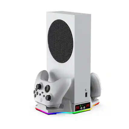 Front. Dobe - XBOX SERIES S Console Grip Charging Stand with Ambient Lighting, Compatible with Xbox One and Series S controllers - white.