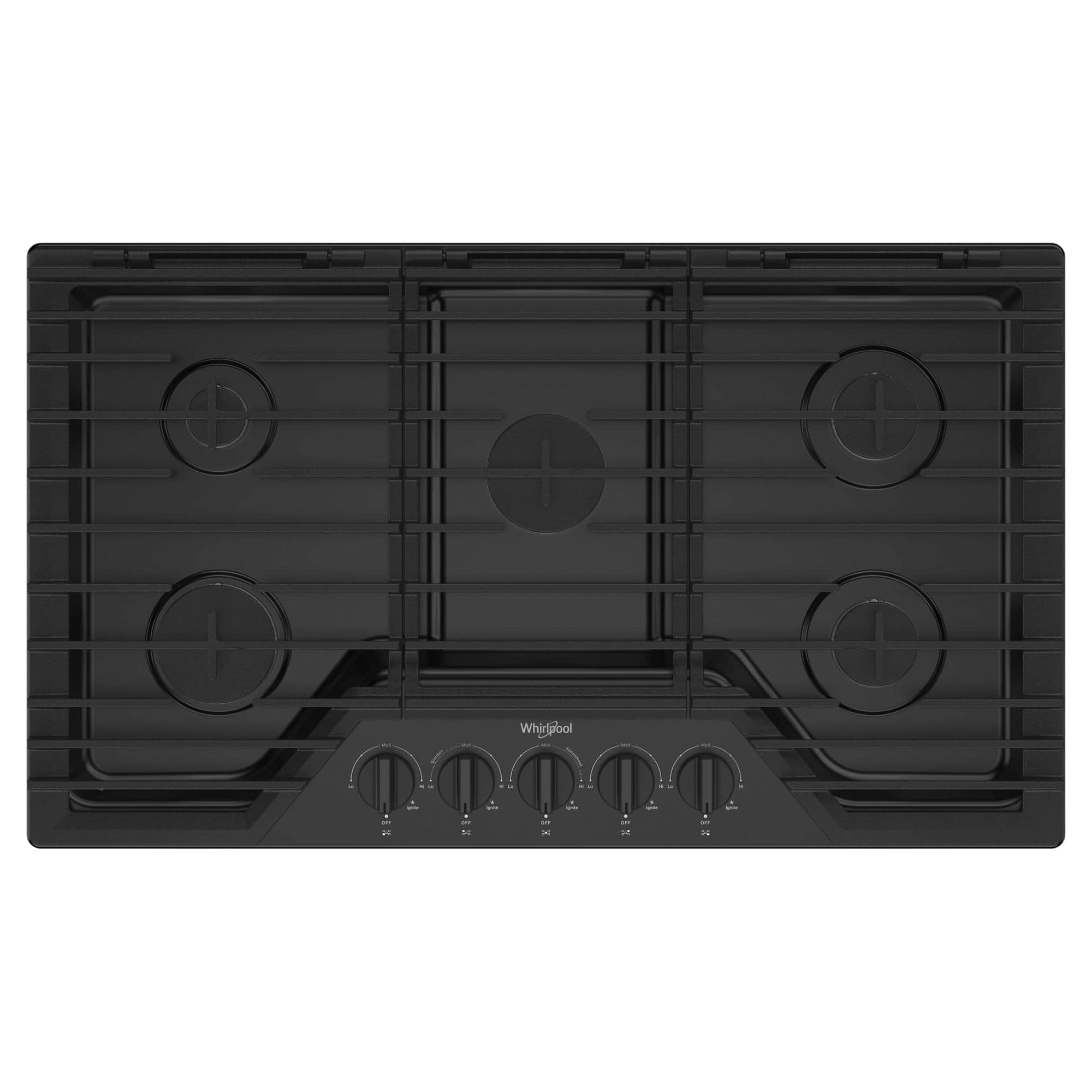 Front. Whirlpool - Whirlpool - 36" Built-In Gas Cooktop with 5 Burners and EZ-2-Lift Hinged Cast-Iron Grates - Black.