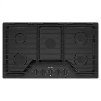Front. Whirlpool - 36" Built-In Gas Cooktop with 5 Burners and EZ-2-Lift Hinged Cast-Iron Grates - Black.