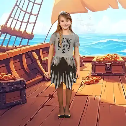 Front. Northlight - Gray Pirate Skeleton Girl's Children's Halloween Costume - Medium - Gray.