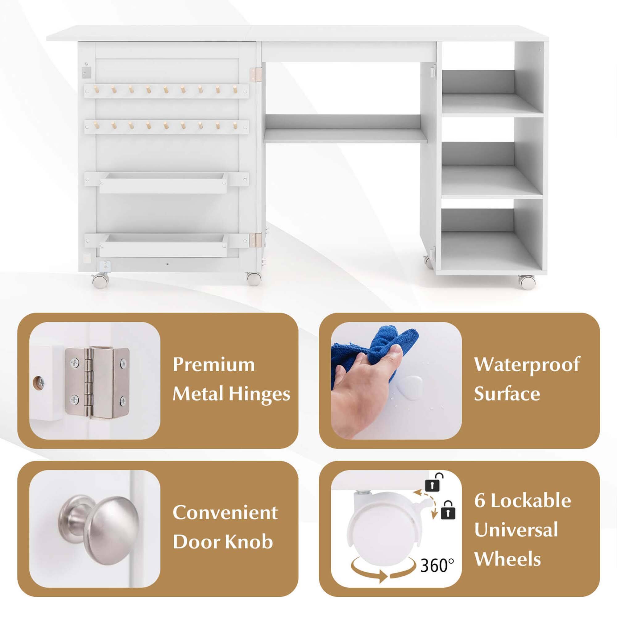 Premium Metal Hinges  
Convenient Door Knob  
Waterproof Surface  
6 Lockable Universal 360° Wheels
