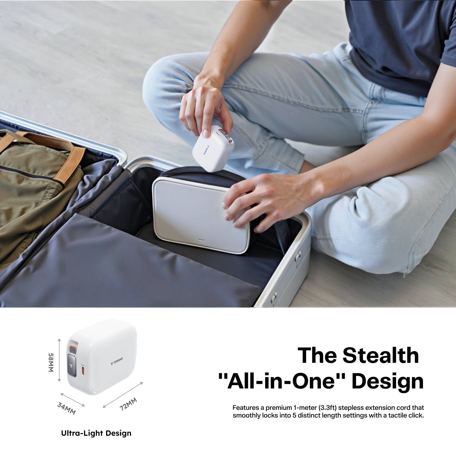 58MM T 34MM FNERW 72MM

The Stealth "All-in-One" Design

Features a premium 1-meter (3.3ft) stepless extension cord that smoothly locks into 5 distinct length settings with a tactile click.

Ultra-Light Design