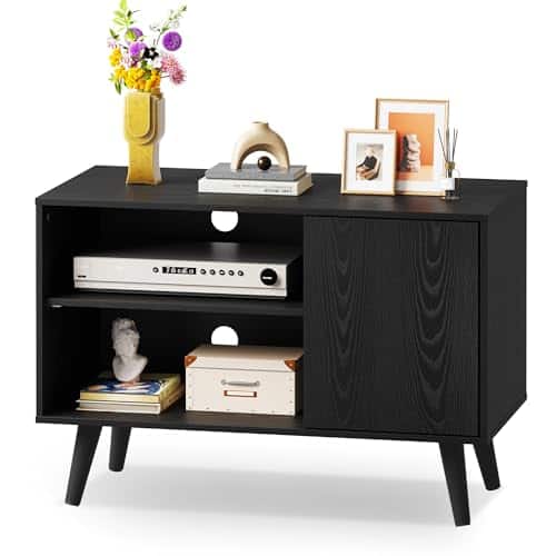 Hirose Alice - Tv Stand For 55 Inch Tvs Entertainment Center With Storage Cabinet Mid-century Stands Living Room And Bedroom - Relief Black-32 Inch