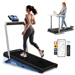WELLFIT - Walking Pad Treadmills with Handle, 10% Incline Treadmill for Home with 350LBS Capacity, 3.0HP 0.6-6.2MPH, Easy to Move - Black-Sliver