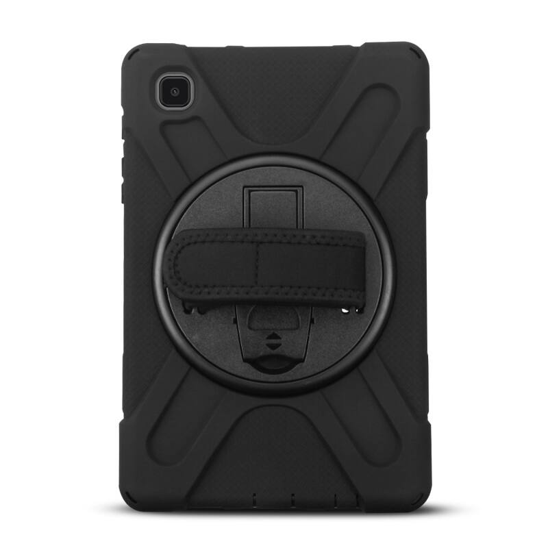 Back. Mybat - MyBat Rotatable Stand Protector Cover with Wristband for Samsung T220 (Galaxy Tab A7 Lite 8.7) - Black - Black.