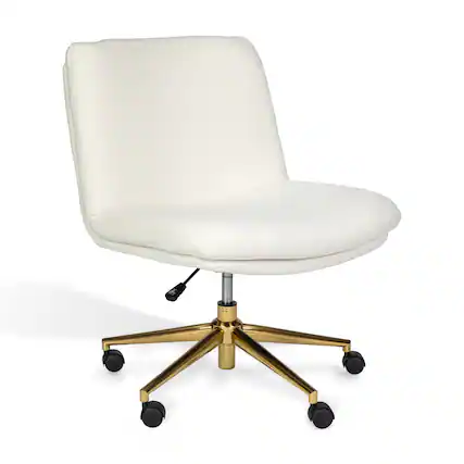 Front. Martha Stewart - Eloise Upholstered Swivel Home Office Chair with Wide Seat - White Boucle/Polished Brass Frame.