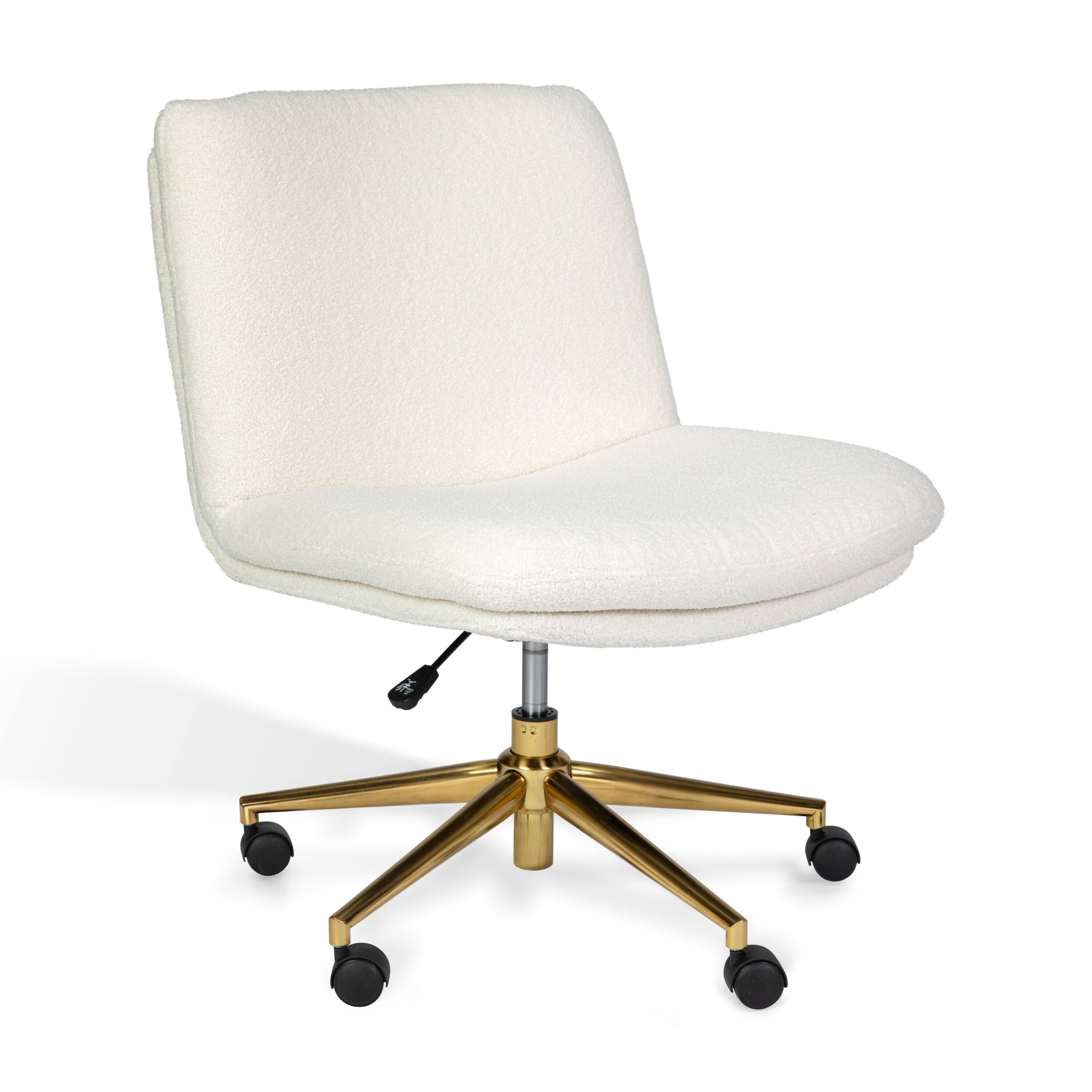 Front. Martha Stewart - Eloise Upholstered Swivel Home Office Chair with Wide Seat - White Boucle/Polished Brass Frame.