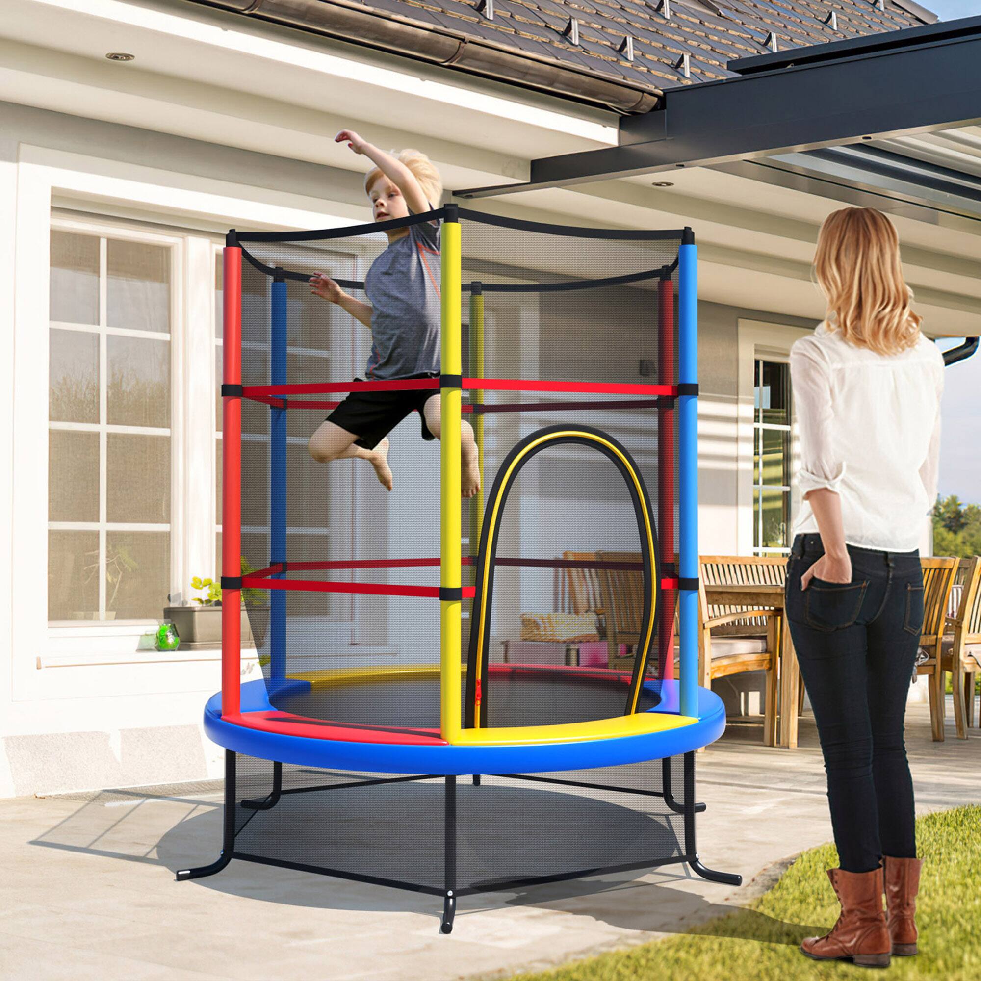 Alt View 4. Gymax - Gymax 55'' Recreational Trampoline for Kids Trampoline w/ Enclosure Net Colorful - Colorful.