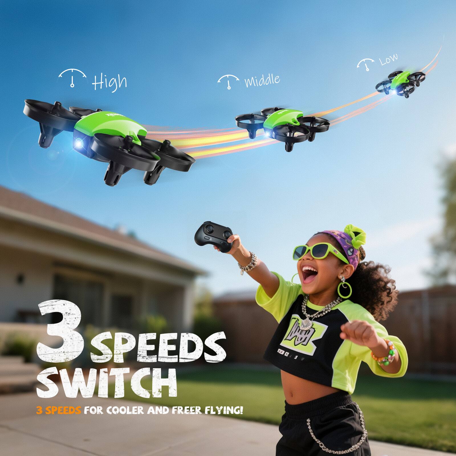 3 SPEEDS SWITCH  
3 SPEEDS FOR COOLER AND FREER FLYING!