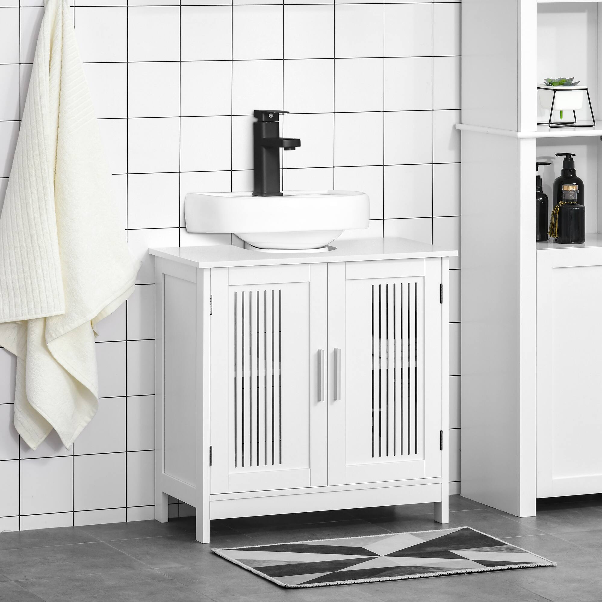 Alt View 1. Kleankin - Modern Under Sink Cabinet with 2 Doors, Pedestal Under Sink Bathroom Cupboard, Bathroom Vanity Cabinet - White.