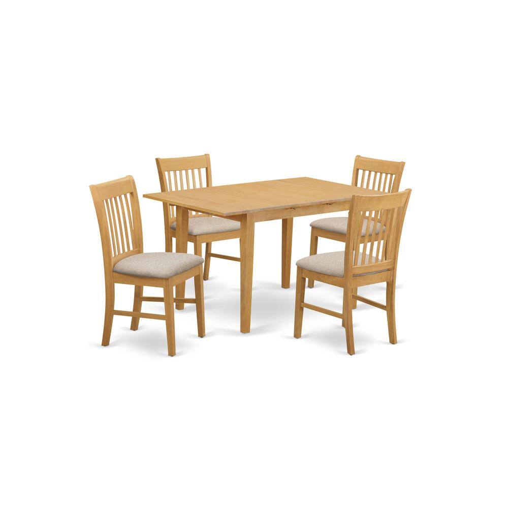 Back. East West Furniture - NOFK5-OAK-C 5 Pc dinette set for small spaces - Table and 4 Dining Table Chairs - Oak.