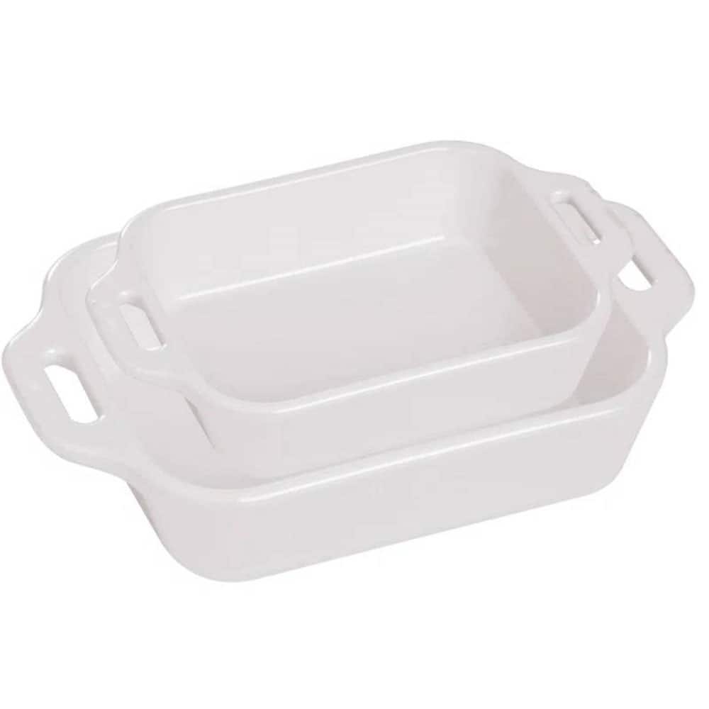 SlickBlue - 2-Piece Oven-Safe Ceramic Baking Dish Set for Casseroles and Roasting - White