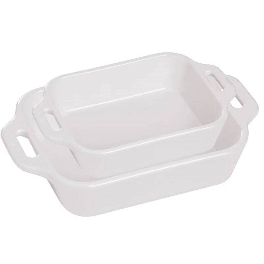 Front. SlickBlue - 2-Piece Oven-Safe Ceramic Baking Dish Set for Casseroles and Roasting - White.