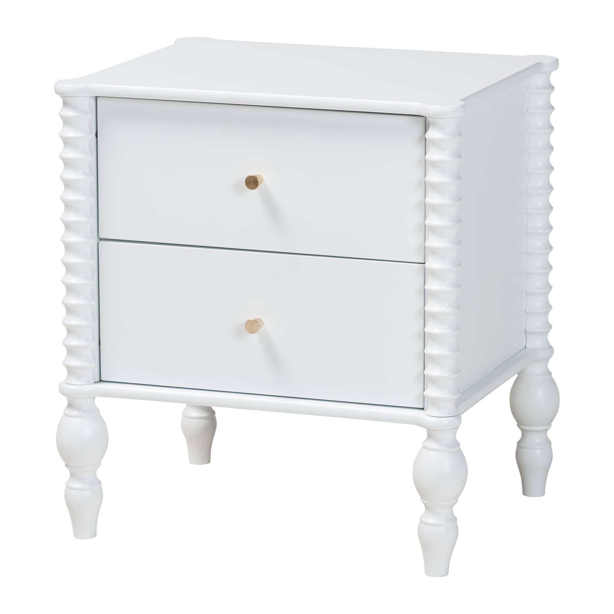 Back. Baxton Studio - Callison Spindle 5-Piece Bedroom Set - Platform Bed with Matching Dresser, Chest, and 2-Drawer Nightstands, Queen - White.