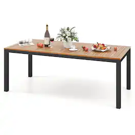 Gymax - Patio Dining Table for 8 79'' Large Rectangle Table w/ Acacia Wood Tabletop - Natural, Black