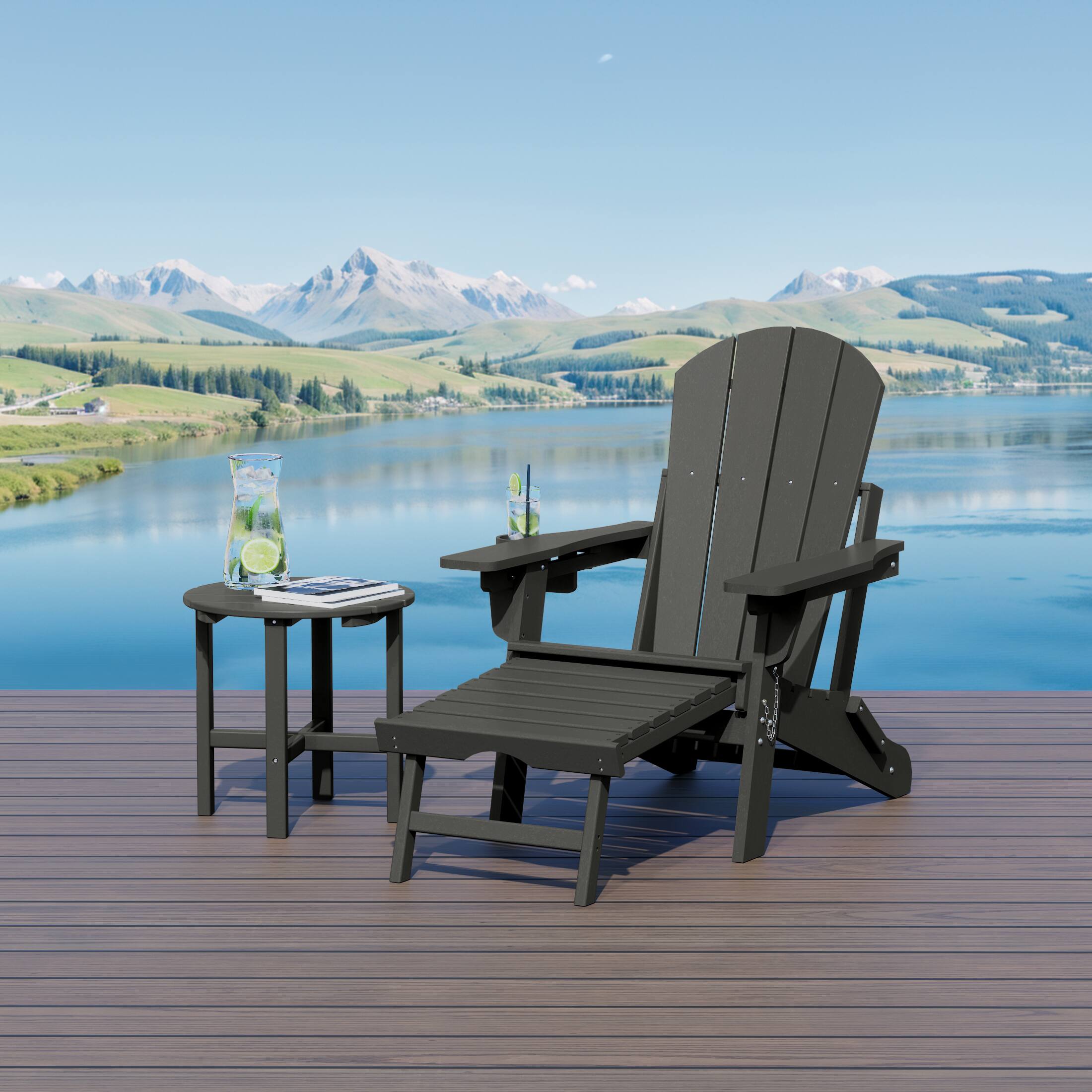 Angle. WestinTrends - WestinTrends Malibu 2-Piece Outdoor Folding Adjustable Adirondack Chair with Cup Holder & Side Table - Gray.