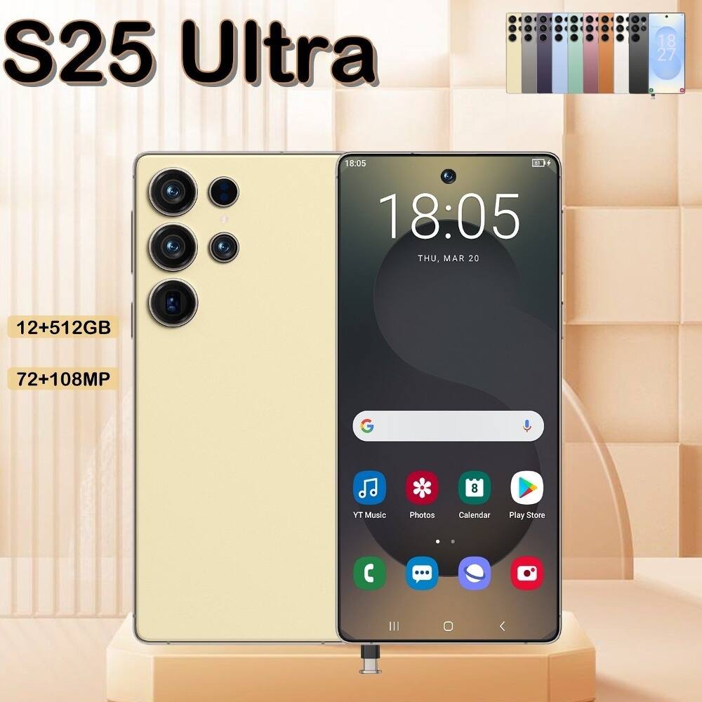 S25 Ultra  
18:05  
THU, MAR 20  
12+512GB  
72+108MP  
YT Music  
Photos  
Calendar  
Play Store