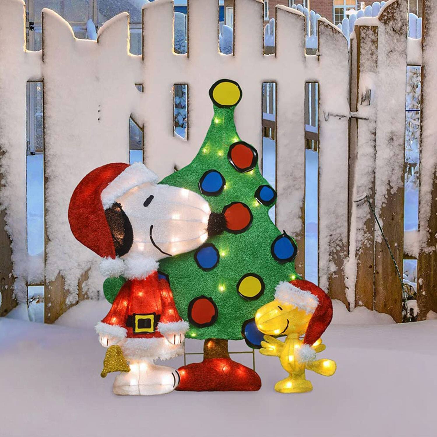 Alt View 4. ProductWorks - ProductWorks Peanuts 32" Snoopy and Woodstock Pre-Lit Christmas Tree Yard Decor - Multicolored.