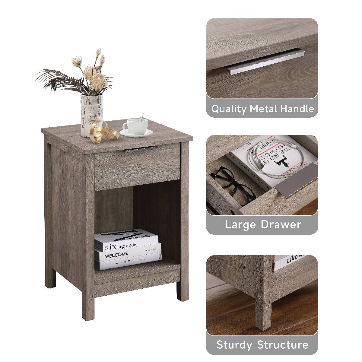 Quality Metal Handle

six sigrande WELCOME

HORIS PROCRUSTE BED THE MASSICE OF ACK ERI OF 1338 TIFA Large Drawer

Sturdy Structure