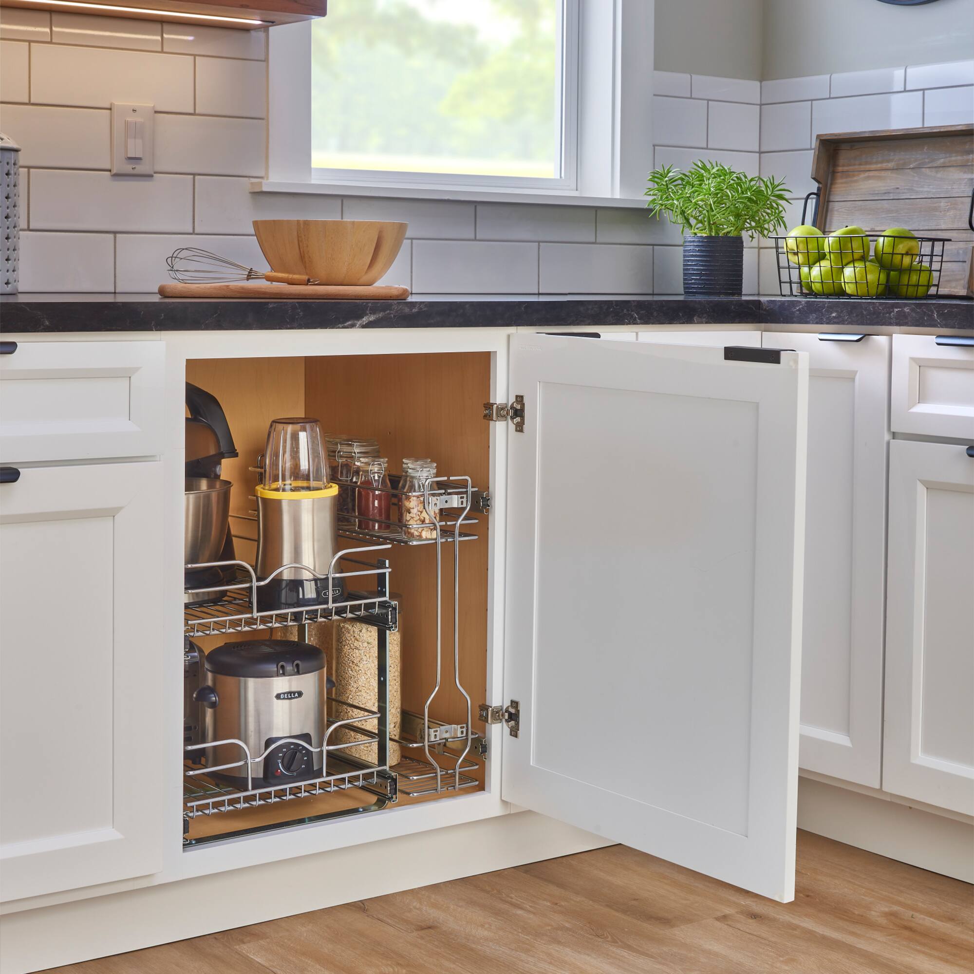 Alt View 7. Rev-A-Shelf - Rev-A-Shelf 18" Pullout Side Mount Two-Tier Kitchen Cabinet Organizer, 548-06CR-1 - Silver.