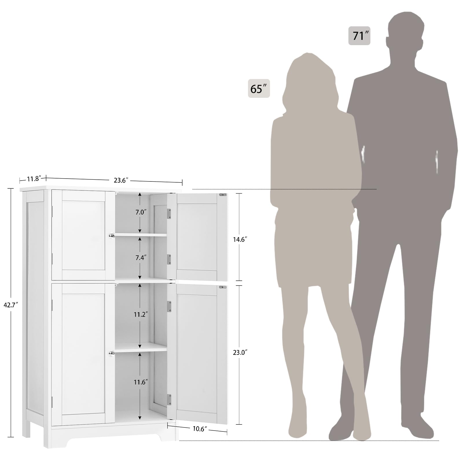 71"  
65"  
11.8"  
23.6"  
7.0"  
14.6"  
7.4"  
42.7"  
11.2"  
11.6"  
10.6"  
23.0"