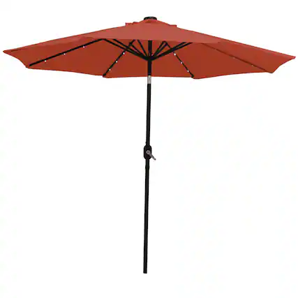 Front. Sunnydaze - 9 ft Solar Aluminum Patio Umbrella with Tilt and Crank - Burnt Orange.
