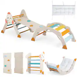 Costway - 8-in-1 Climbing Toys for Toddlers with Triangle Ladder, Convertible Ramp, Indoor - Macaron