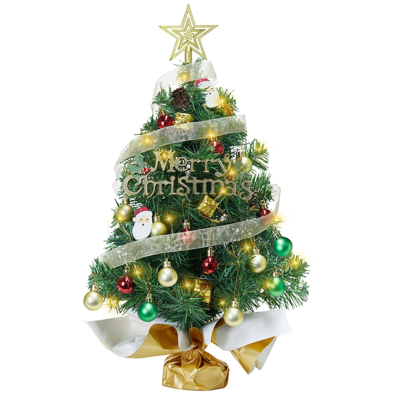 Stylel Star - Small Mini Table top Christmas Tree with 50 LED Lights 24 Inch /2FT Little Prelit Christmas Tree Decorated Gift - Green