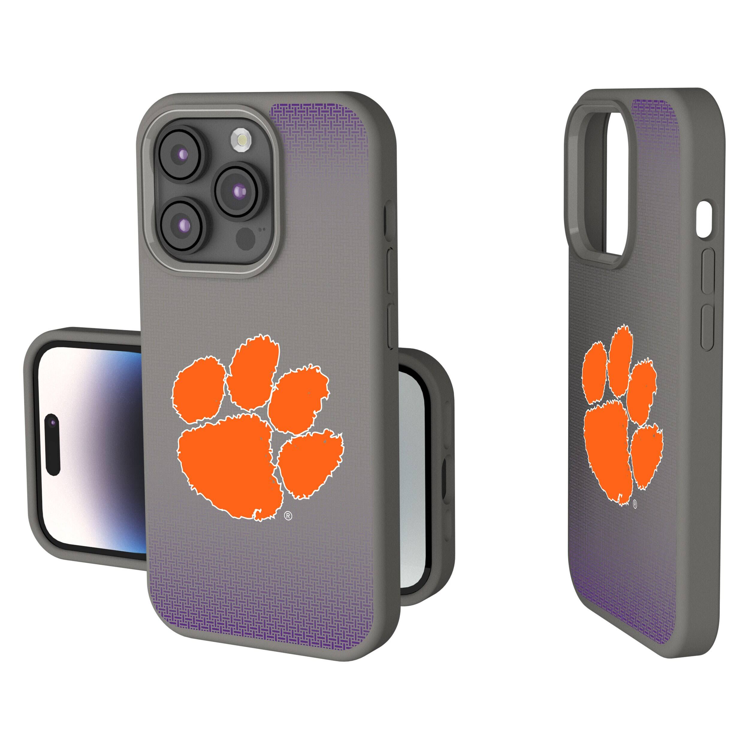 Keyscaper - NCAA - Clemson Tigers Linen Logo iPhone Soft Touch Case - 14 Plus - Gray