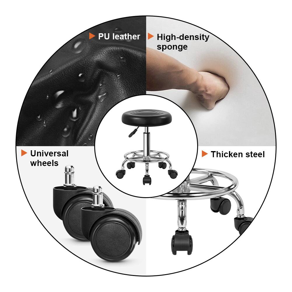- PU leather
- High-density sponge
- Universal wheels
- Thicken steel