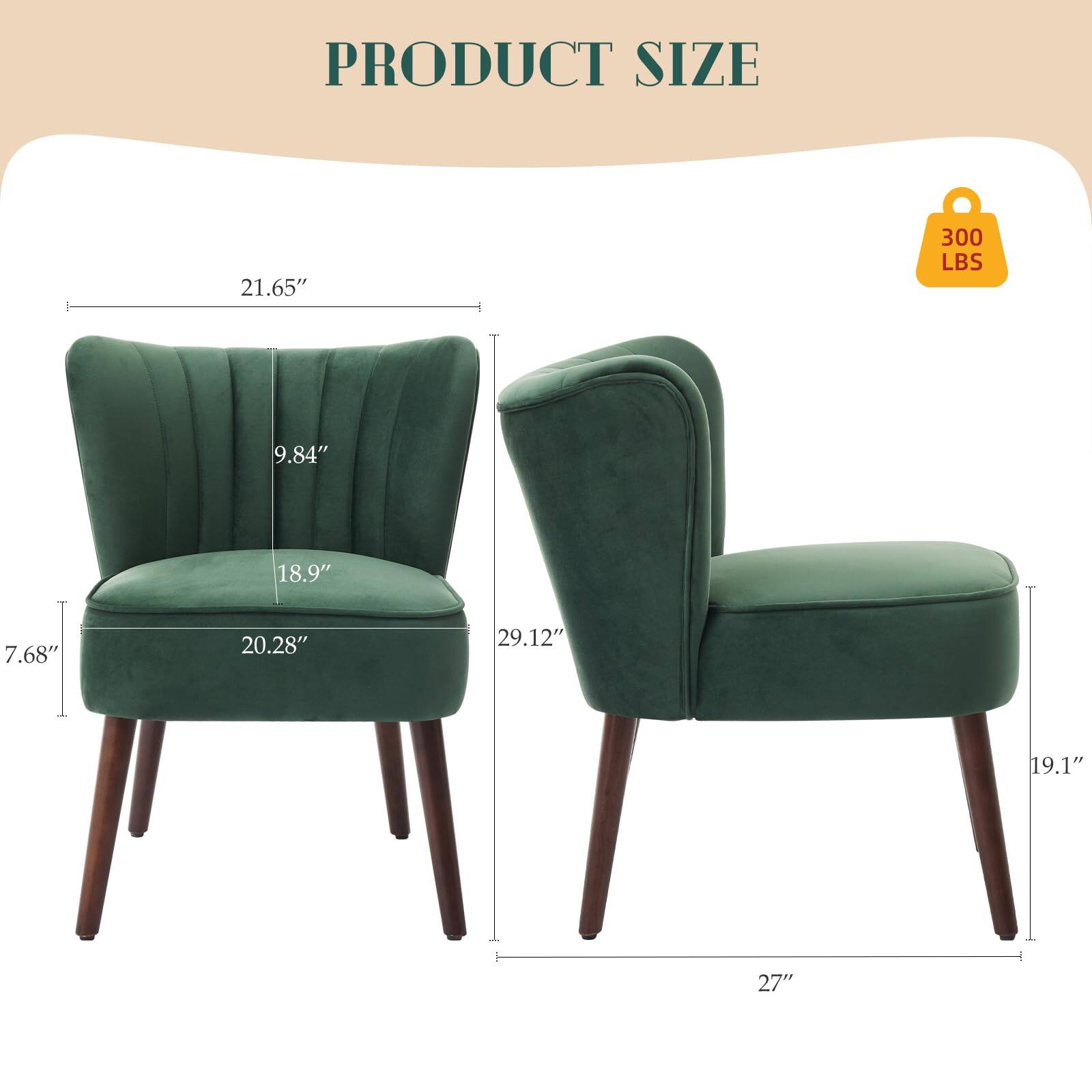 PRODUCT SIZE

- Height: 21.65"
- Width: 29.12"
- Depth: 27"
- Seat Height: 19.1"
- Seat Depth: 20.28"
- Arm Height: 9.84"
- Arm Width: 18.9"
- Back Height: 21.65"
- Weight Capacity: 300 LBS