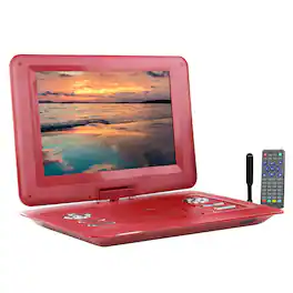 Trexonic - Refurbished Excellent - 15.4 Inch Portable TV DVD Player with Swivel TFT LCD Screen and USB,SD,AV,HDMI Inputs - Red