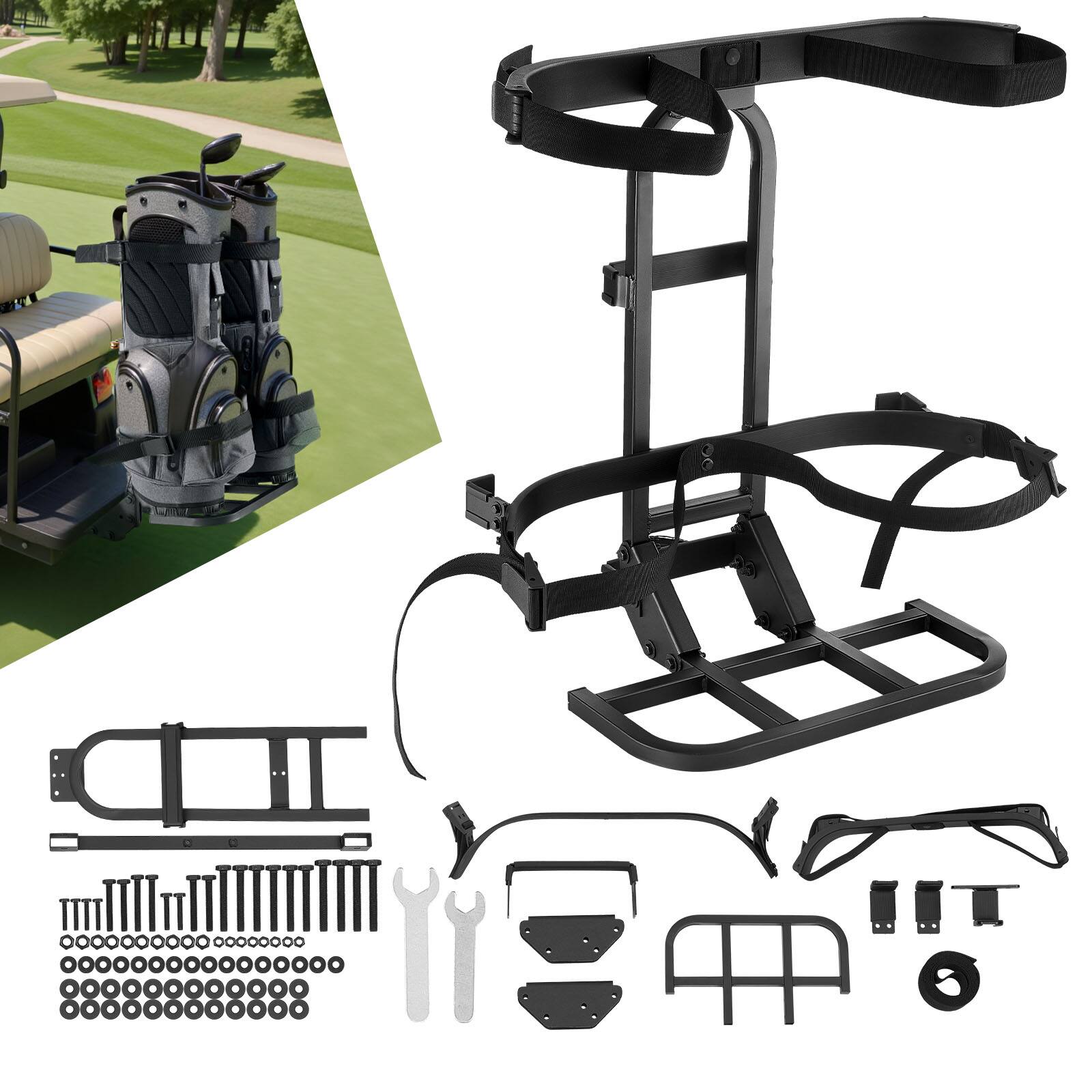 Front. VEVOR - Golf Cart Rear Seat Bag Holder, 27.8 x 16.1 x 30.9 inch, Compatible with Most Golf Carts with Rear Seat Grab Bar - Black.