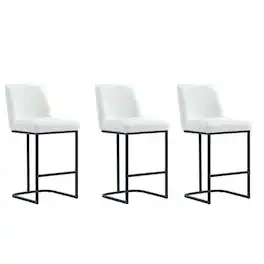 Manhattan Comfort - Serena Modern Metal Upholstered Counter Stool - Set of 3 - White
