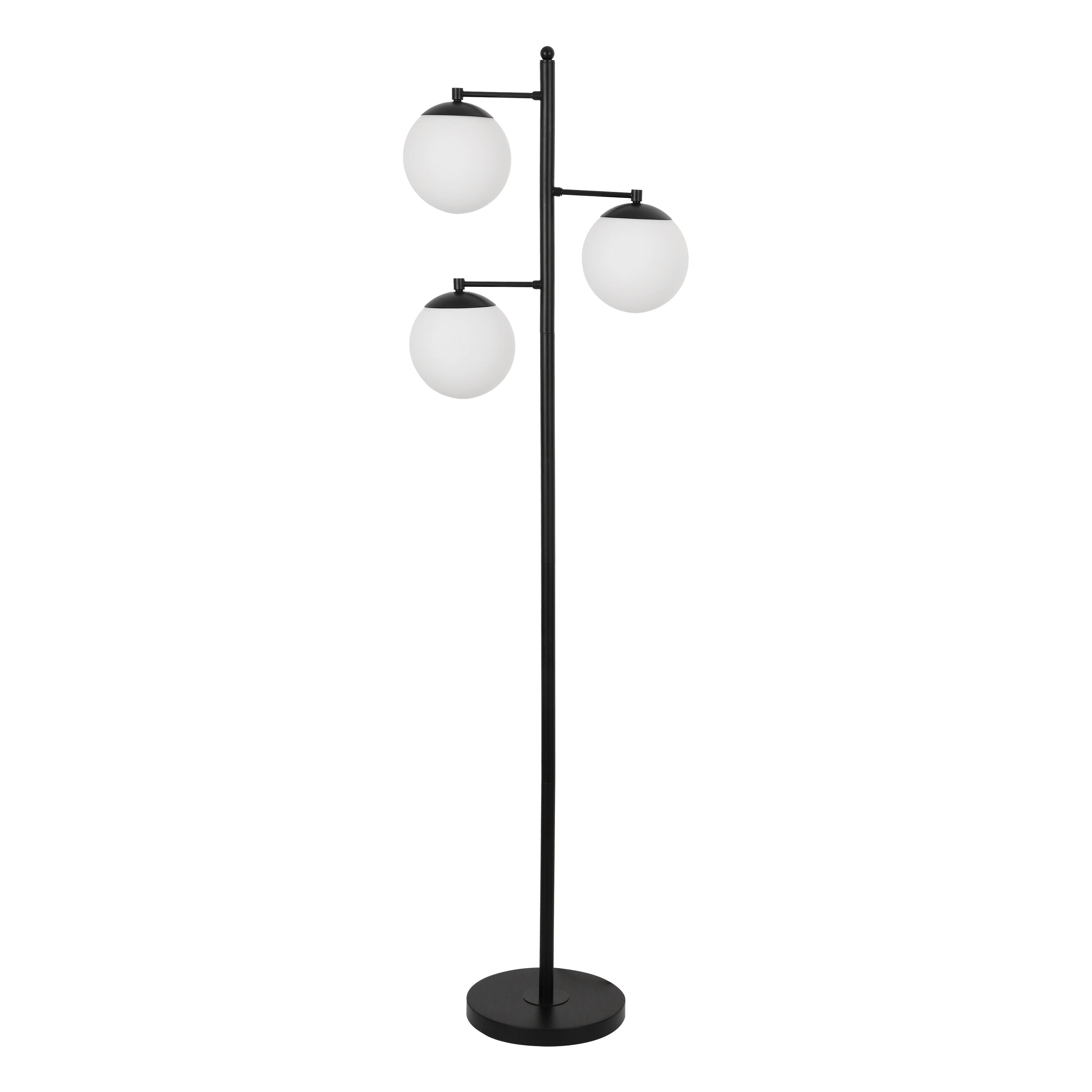 Alt View 6. Jonathan Y - Ellie 66" 3-Light Mid-Century Modern Metal LED Floor Lamp with Triple Frosted Globe Shades, Black/White - Black.