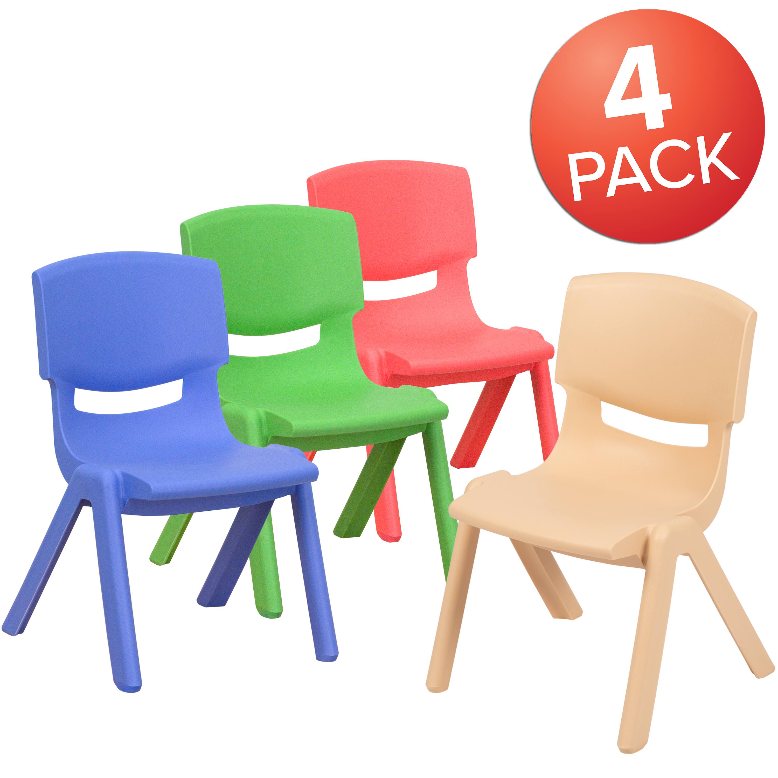 Alt View 1. Emma + Oliver - 4 Pack Plastic Stackable Pre-K/School Chairs with 10.5"H Seat - Assorted.