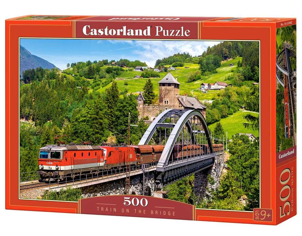 Castorland - 500 Piece Jigsaw Puzzle, Train on the Bridge, Mountain Train, Locomotive Puzzle, Train puzzle, B-52462 - Red