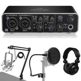 Behringer - U-Phoria UMC202HD USB Audio Interface, Bundle with, Broadcast Arm with Internal Springs and Integrated 10' XLR