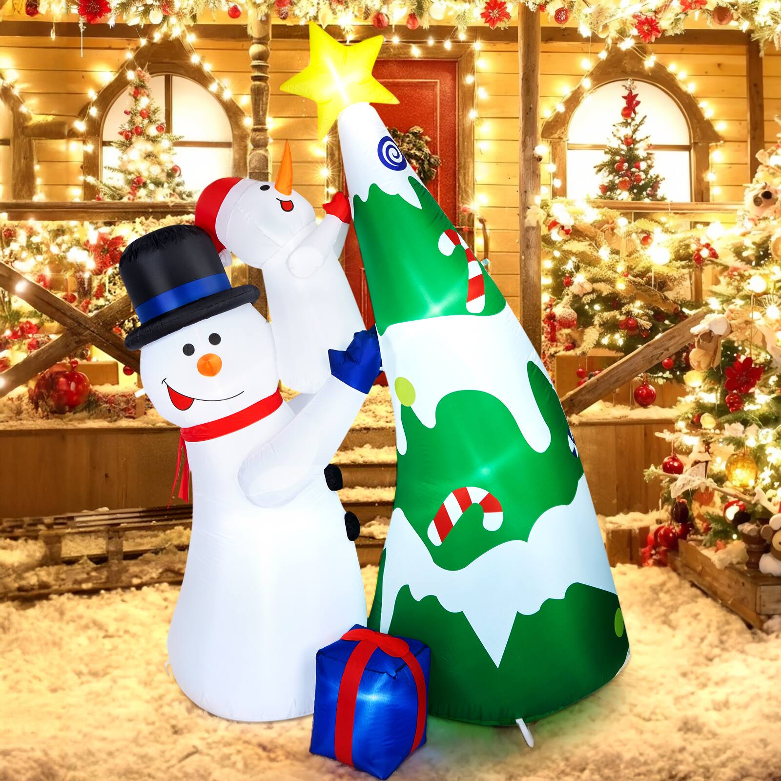 Alt View 8. CAMULAND - 7ft Inflatable Snowman Christmas Tree - White Green.
