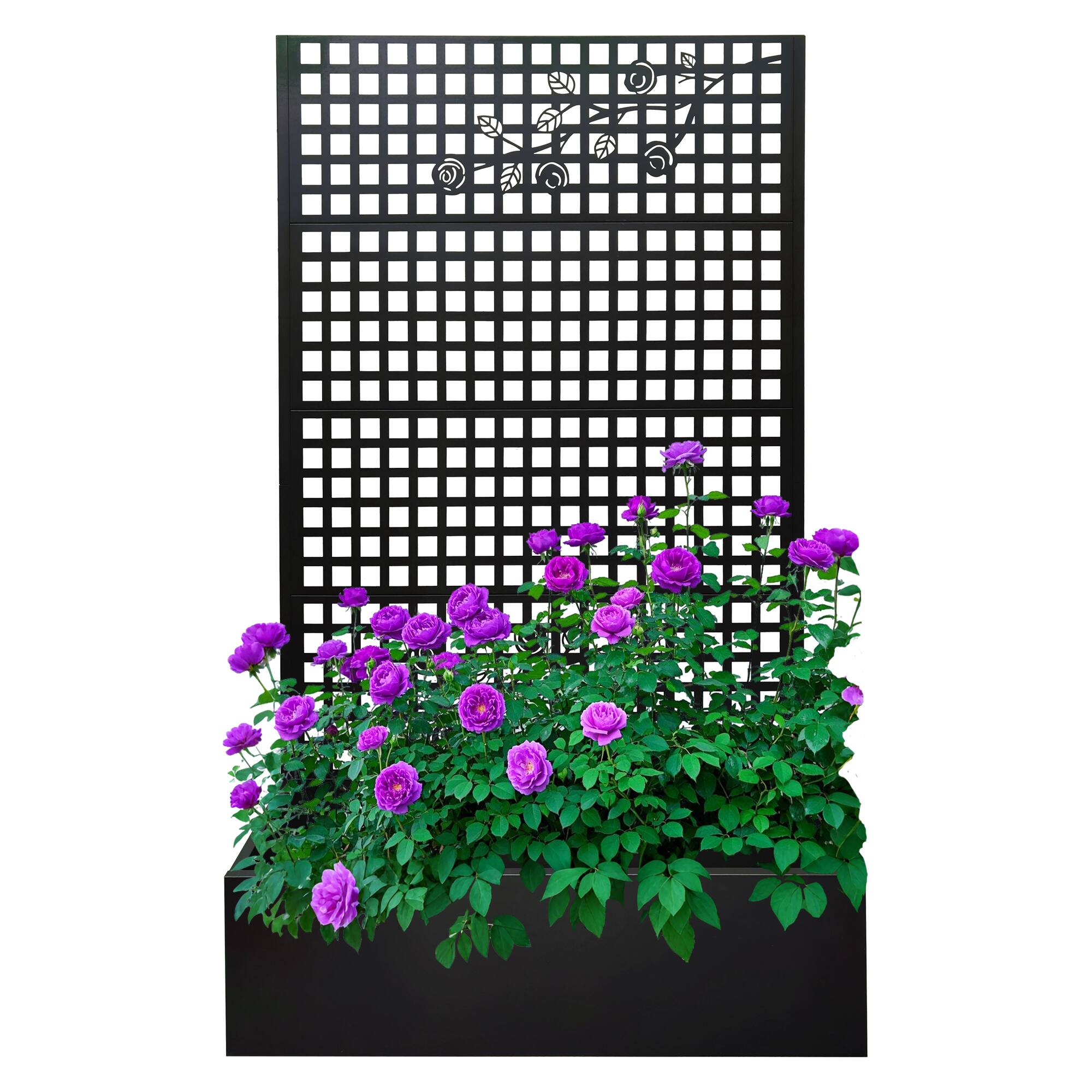Left. Loheer - Metal Planter Box with Trellis, 5.9 ft H Raised Garden Bed Privacy Screen for Patio Balcony - Black.