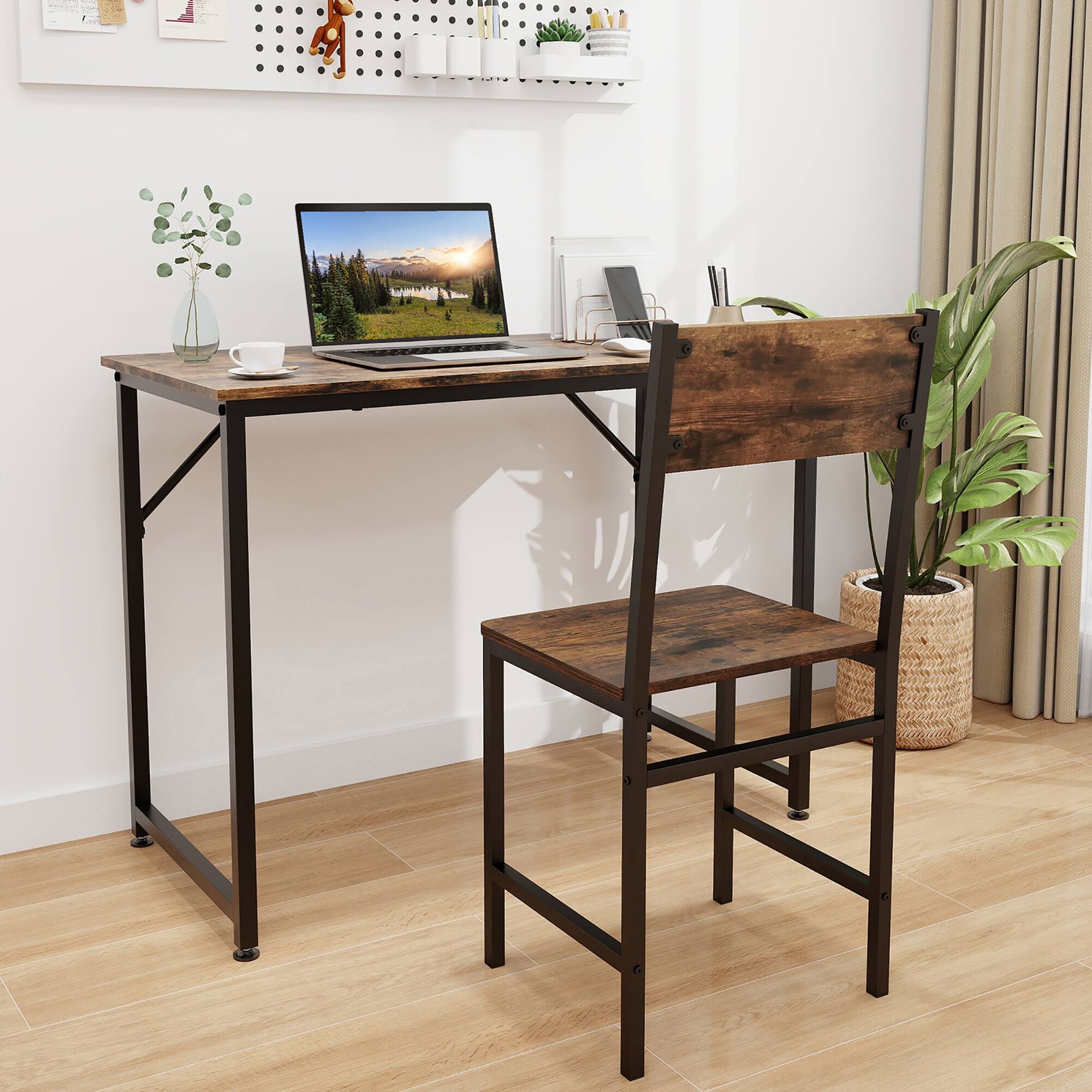 Alt View 7. Gymax - Gymax Set of 4 Dining Chairs w/Metal Legs Slanted Back Wide Seat for Living Room - Rustic Brown.