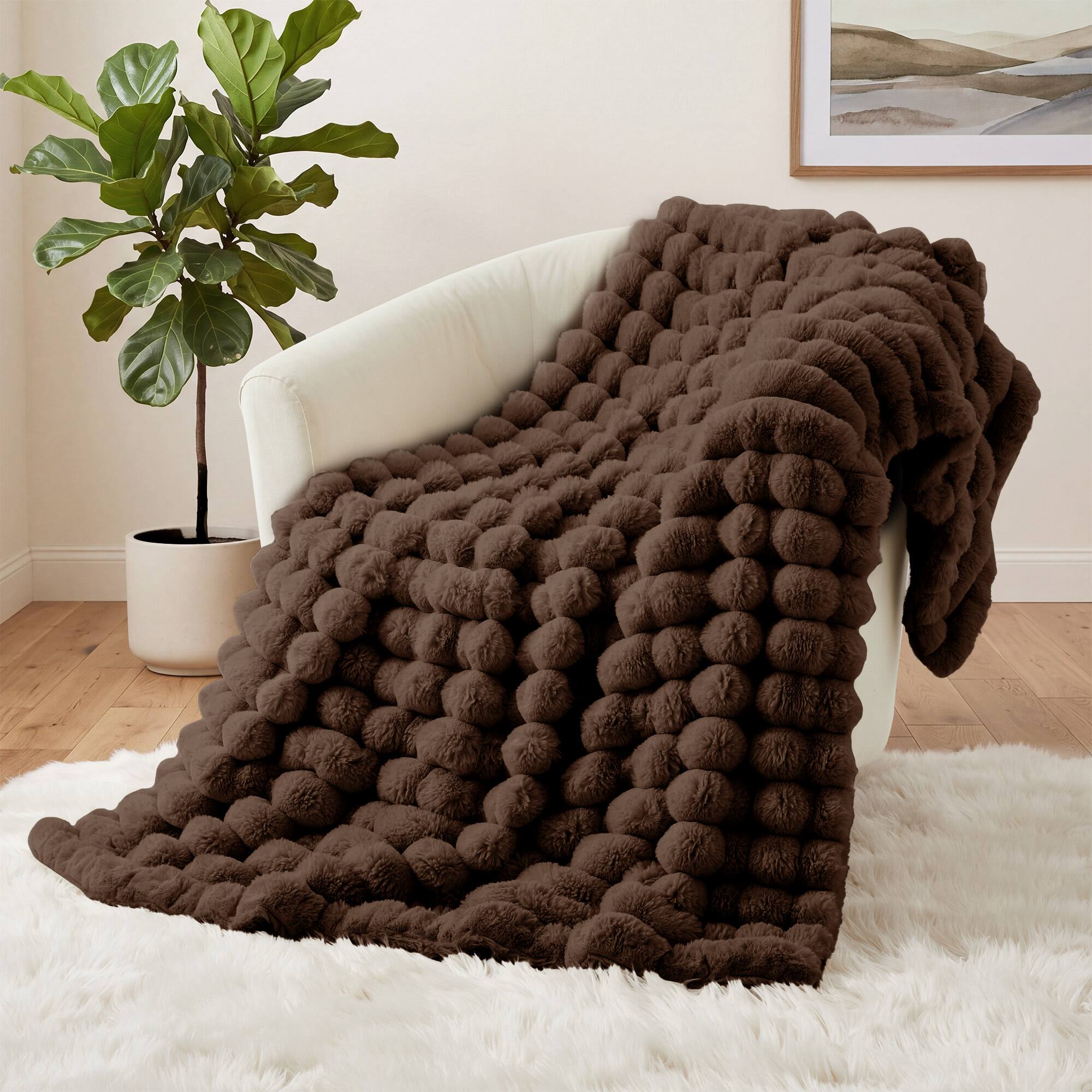Peace Nest Faux Rabbit Fur Bubble Textured Throw Blanket, Soft Fluffy ...