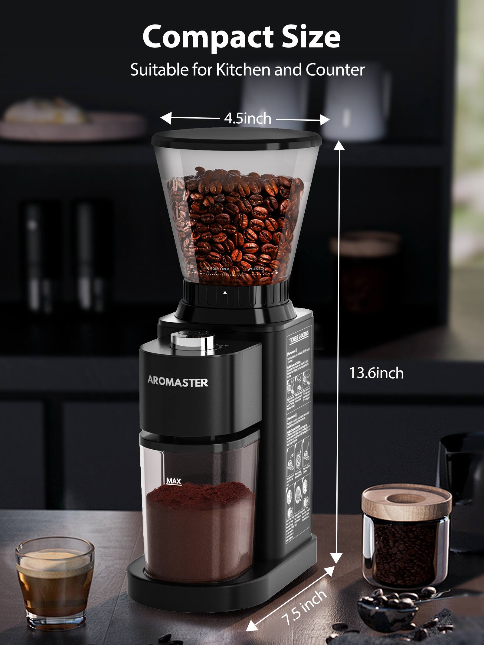 Compact Size Suitable for Kitchen and Counter  
4.5 inch  
13.6 inch  
7.5 inch