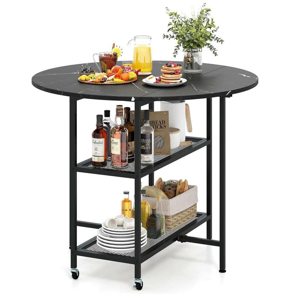 Kadyn - Portable Folding Round Table with Lockable Casters, Finish - Black