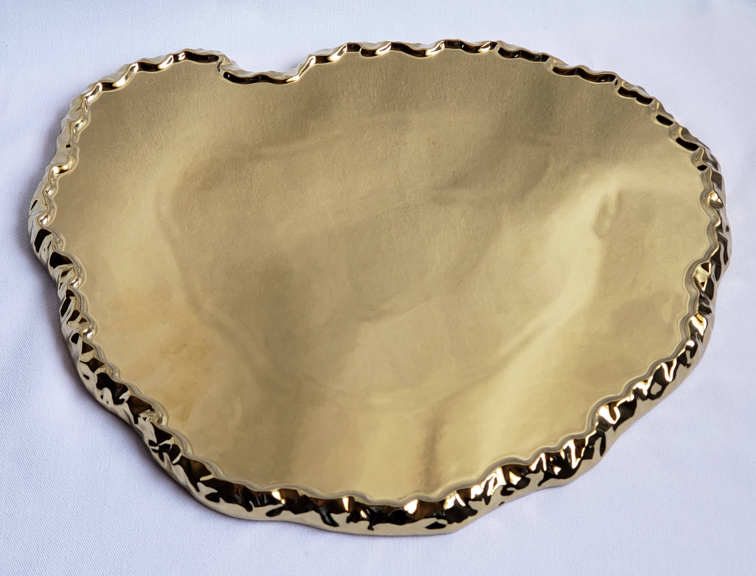 Left. Jiallo - Rock Cheese Tray - 13.25" - Gold.