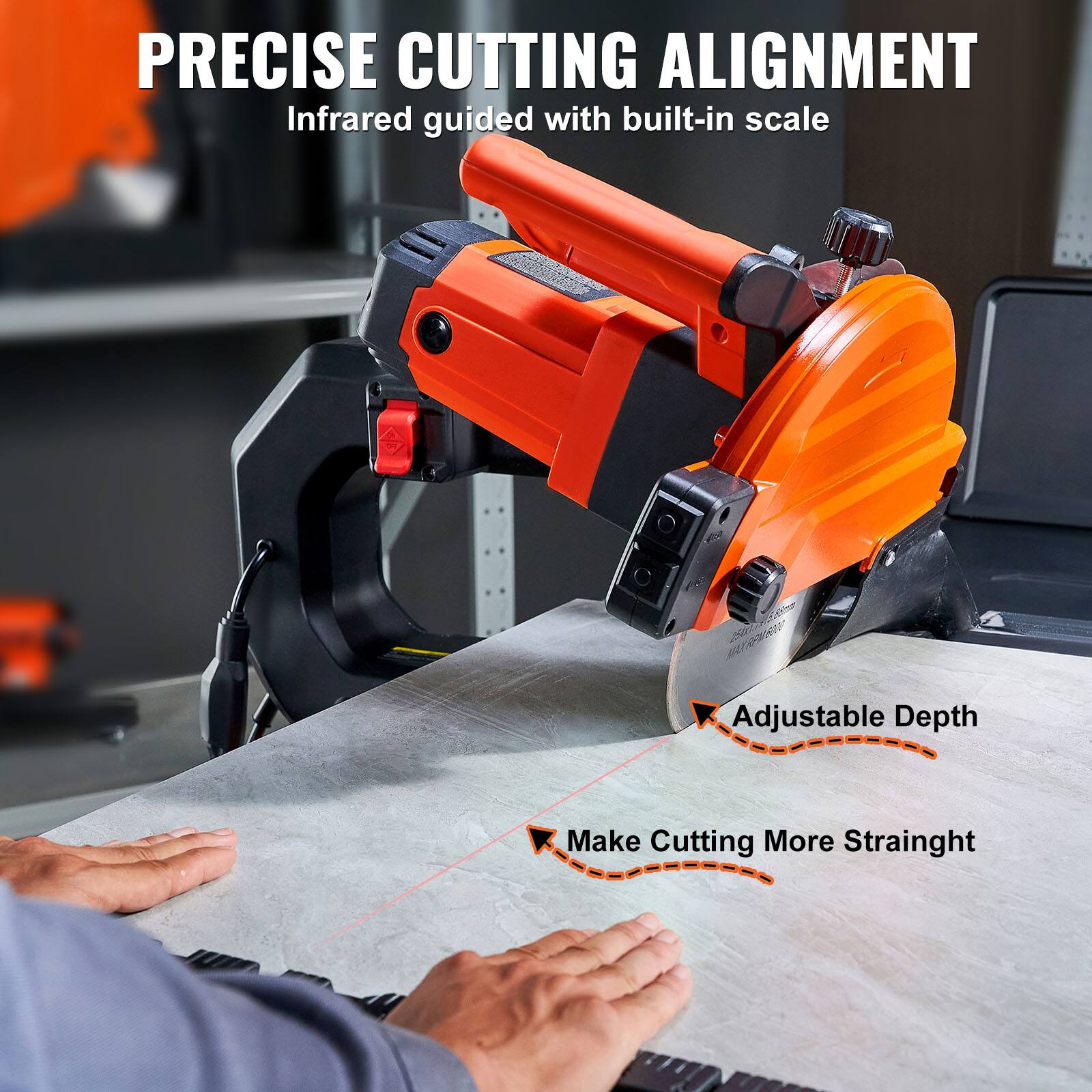 PRECISE CUTTING ALIGNMENT  
Infrared guided with built-in scale  

Adjustable Depth  
Make Cutting More Straight
