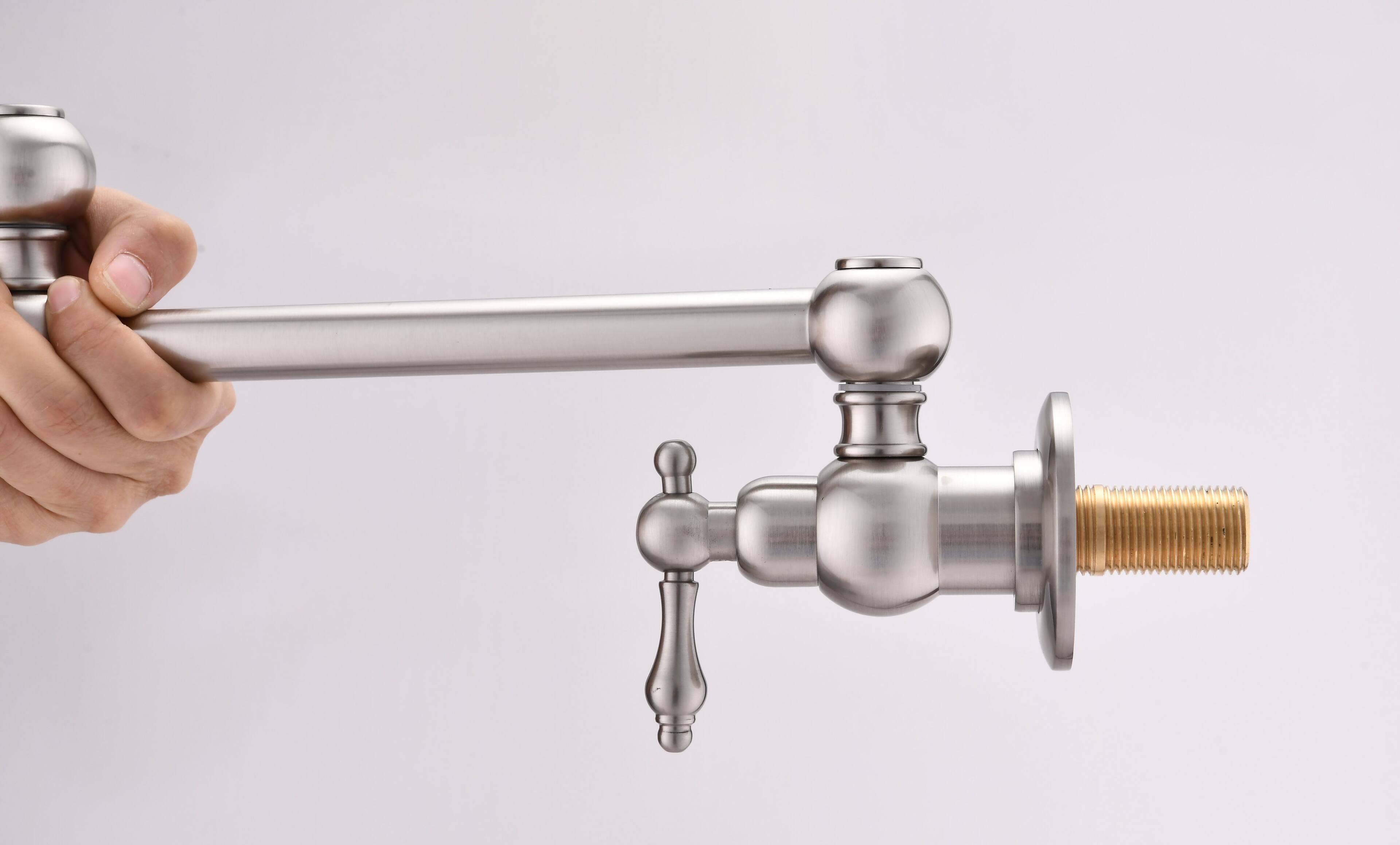 Angle. Siljoy - Pot Filler Faucet Wall Mount - Brushed Nickel.