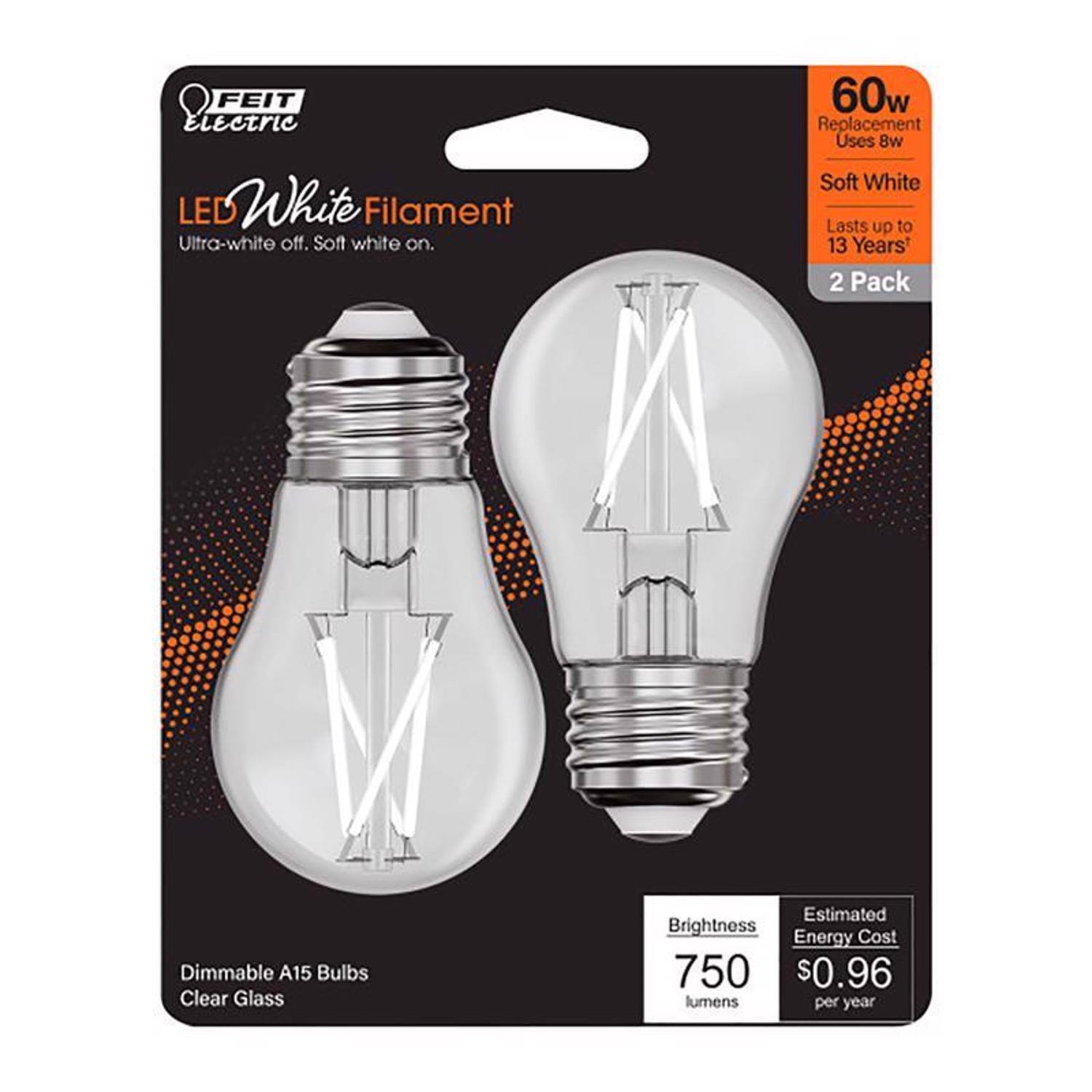 FEIT ELECTRIC - Feit White A15 E26 (Medium) Filament LED Bulb Soft White 60 Watt Equivalence 2 pk price history on PriceWatchPro