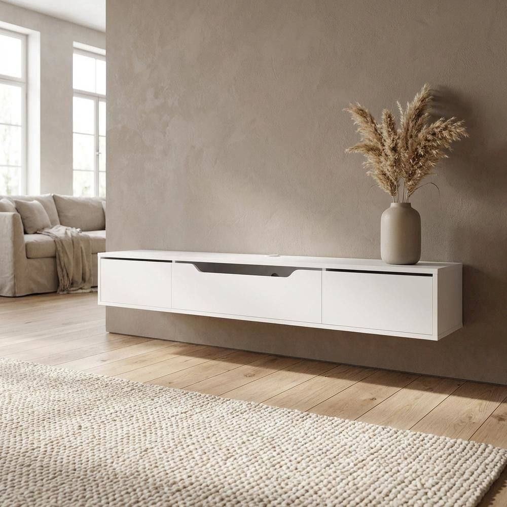 Alt View 2. FurniFact - White Wall-Mounted TV Stand, Up to 80 Inch Screens, Engineered Wood Material - Brown.